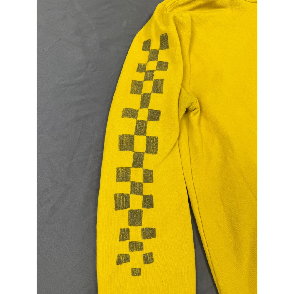 Quiksilver Mens Mustard Yellow Graphic Hoodie Checkerboard Sleeve Size Medium - Picture 4 of 12